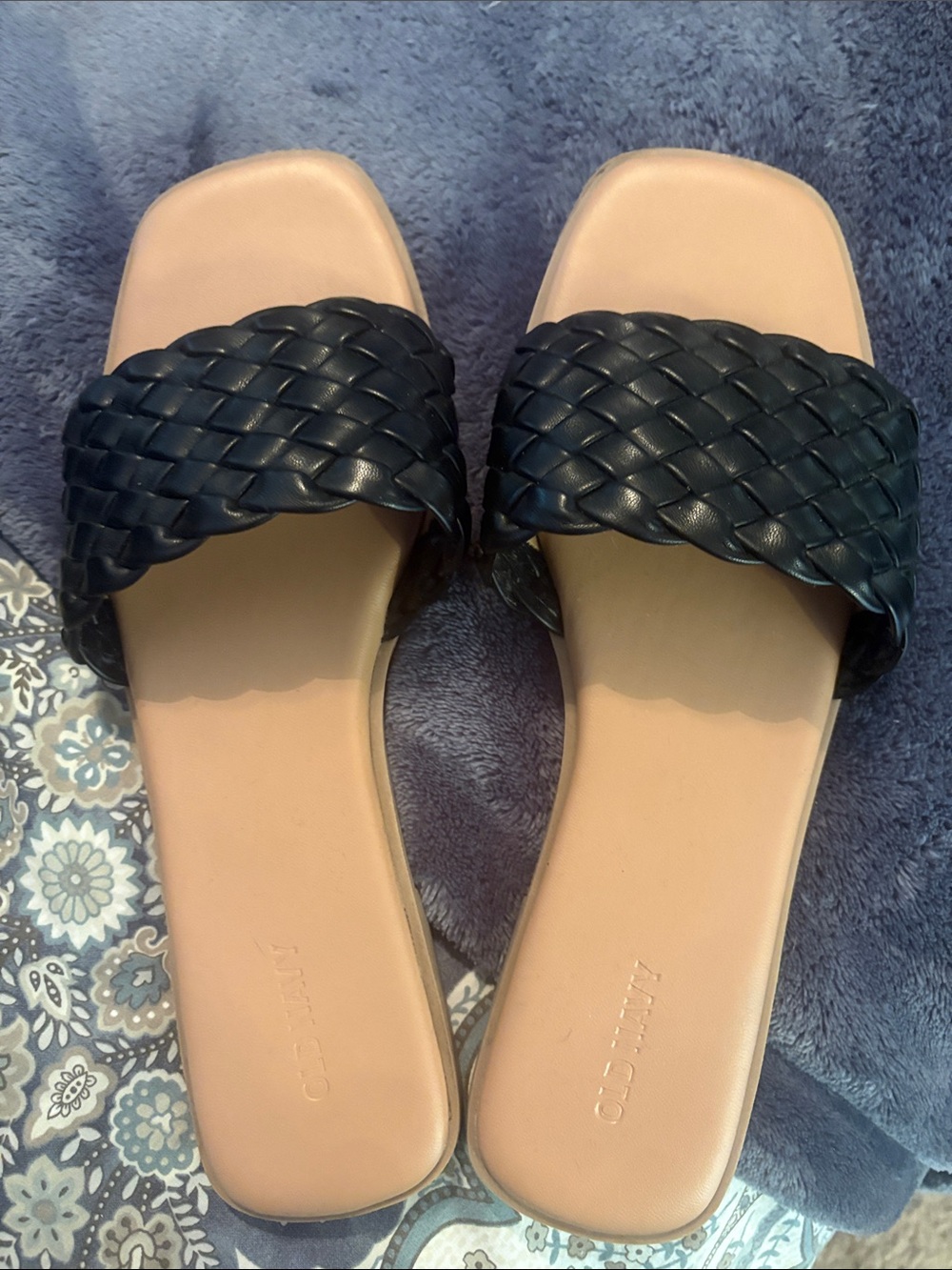 Woven Slide Sandals in Black and Nude